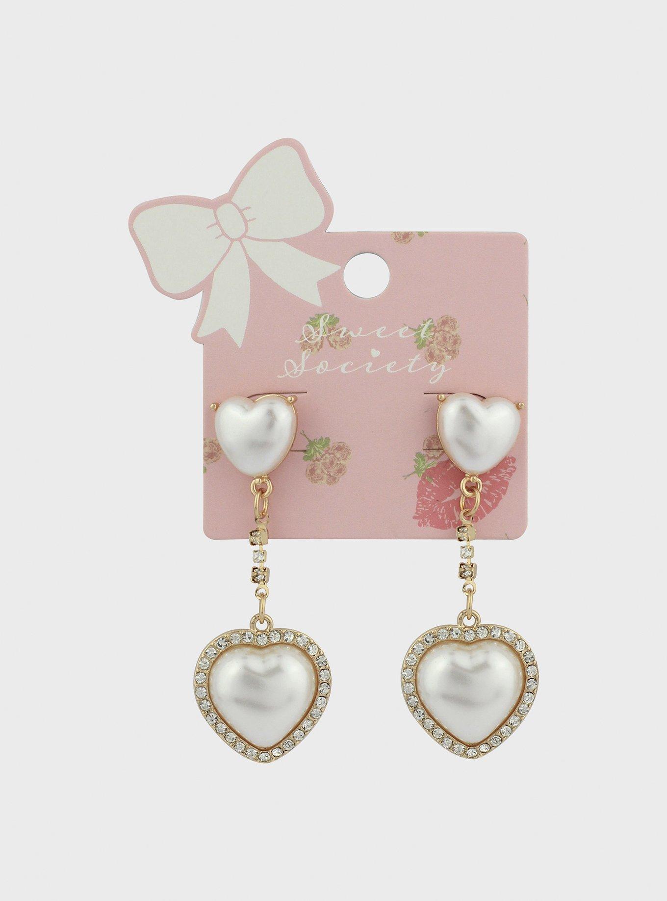 Pearlescent Heart Gem Drop Earrings, , hi-res