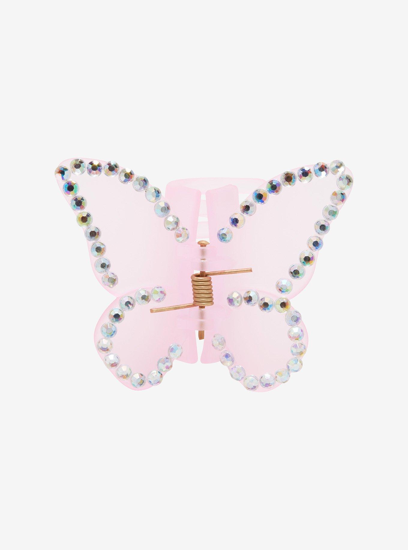 Pink Butterfly Bejeweled Claw Hair Clip, , hi-res