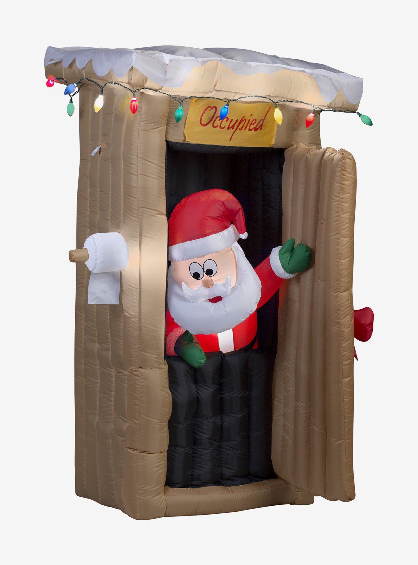 Animated Airblown Santa Coming Out Of The Outhouse With Lights, , hi-res