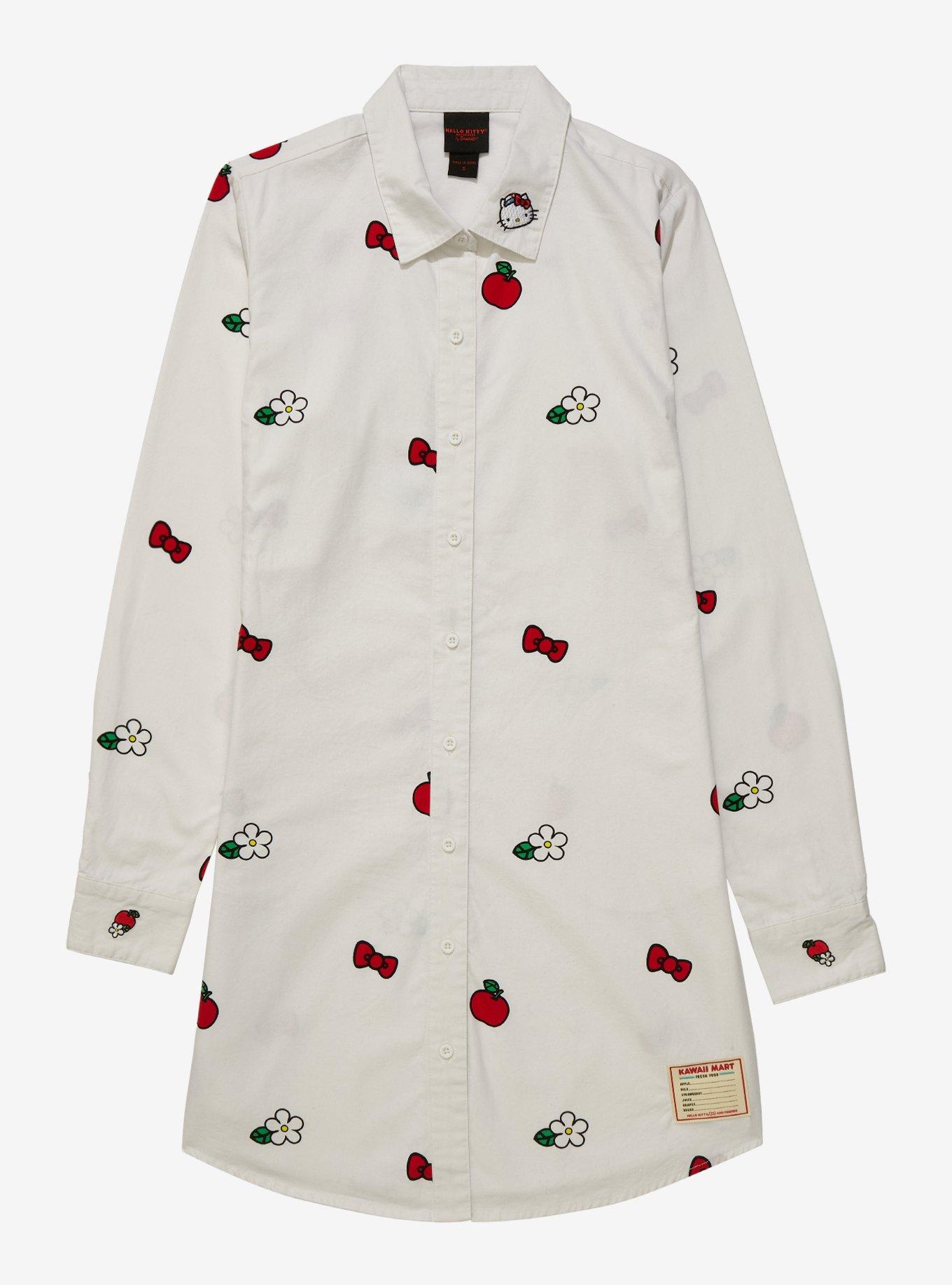 Sanrio Hello Kitty Icons Allover Print Button-Down Shirt Dress, BRIGHT WHITE, hi-res