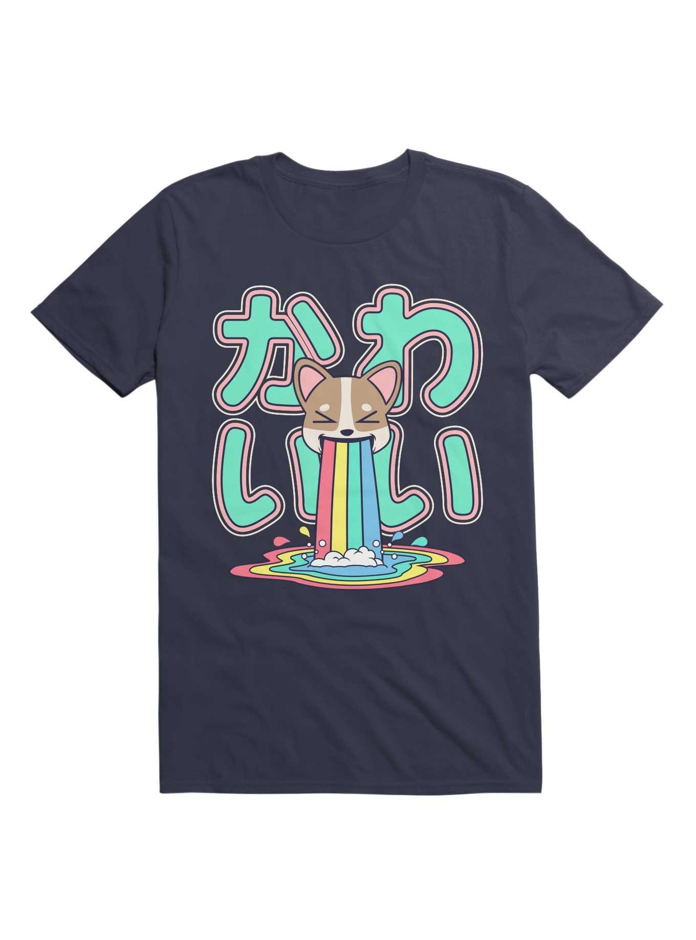 Kawaii Corgi Rainbow Puke T-Shirt, , hi-res
