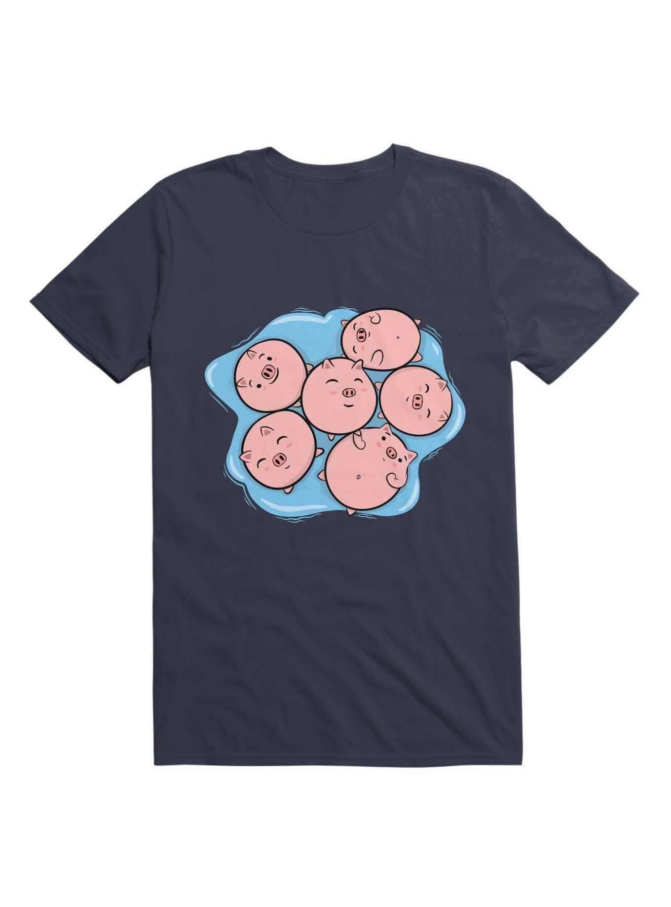 Kawaii Piggy Puddle T-Shirt, NAVY, hi-res