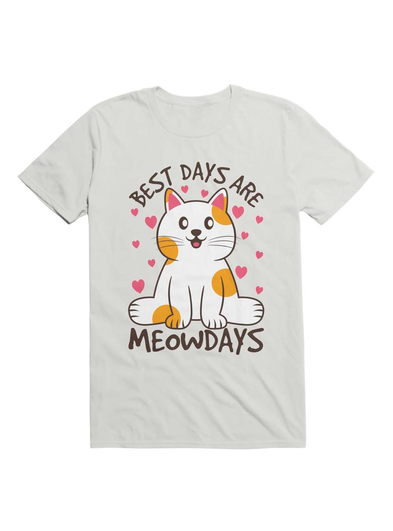 Kawaii Best Days Are Meowdays Cat Lover T-Shirt, WHITE, hi-res
