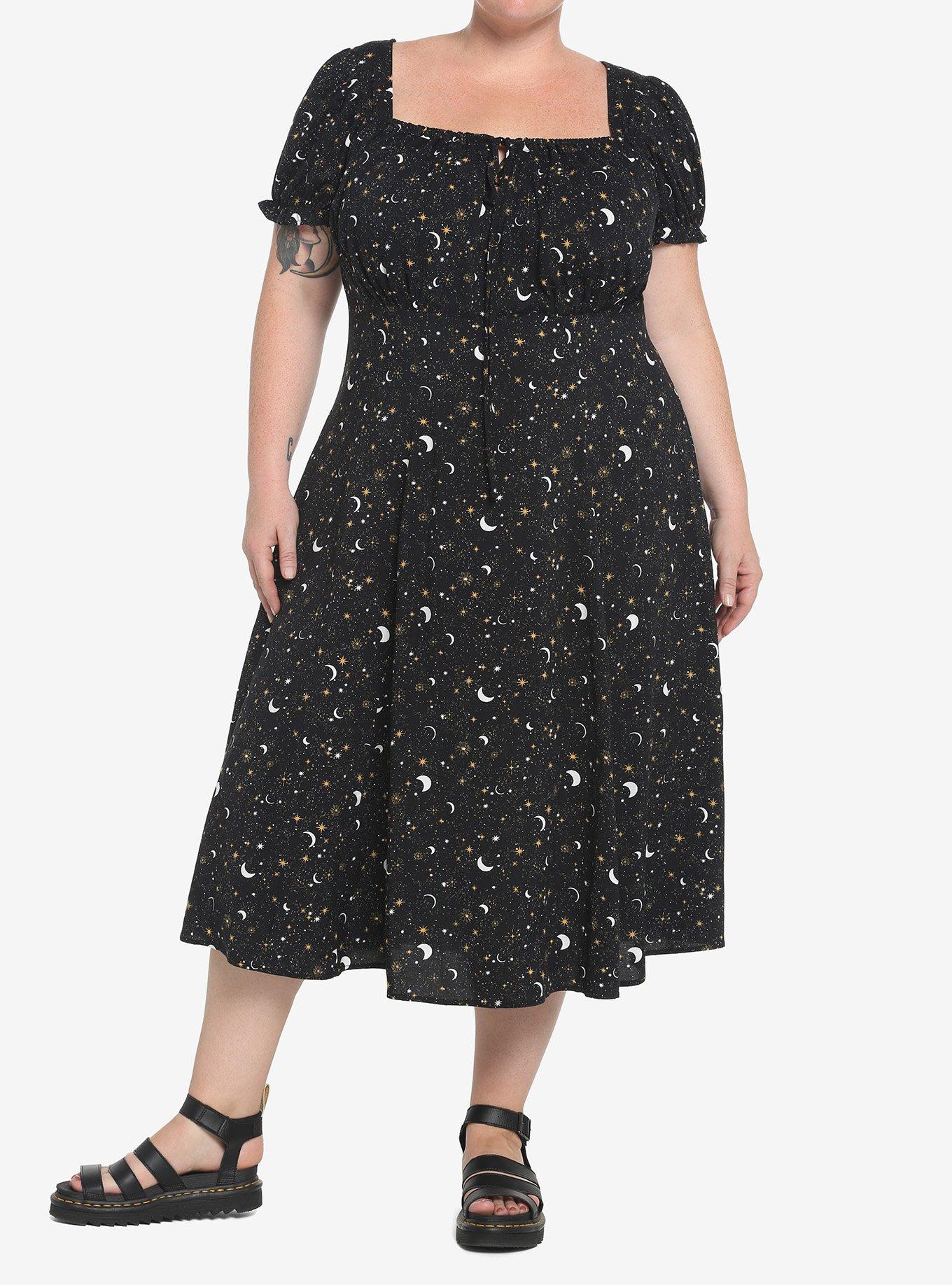 Ditsy Celestial Midi Dress Plus Size, MULTI, hi-res