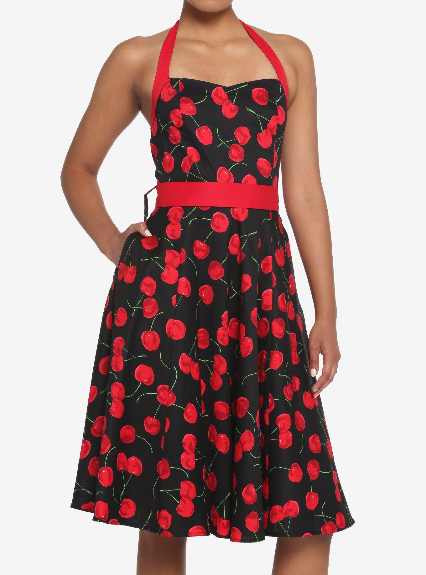 Cherry Retro Halter Dress, CHERRY, hi-res