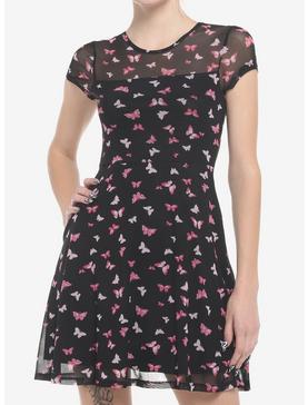 Pink Butterflies Mesh Mini Dress, , hi-res