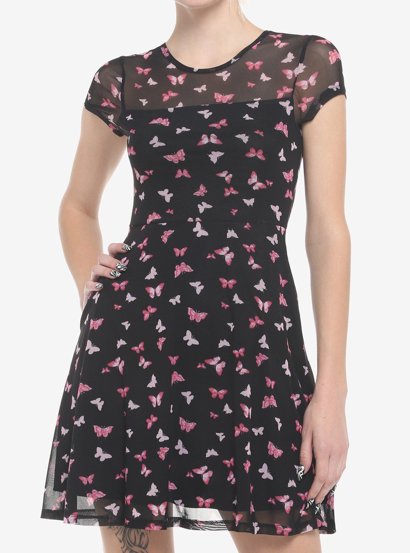 Pink Butterflies Mesh Mini Dress, BUTTERFLY LOVE, hi-res