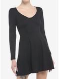 Black Corset Seam Long-Sleeve Dress, BLACK, hi-res