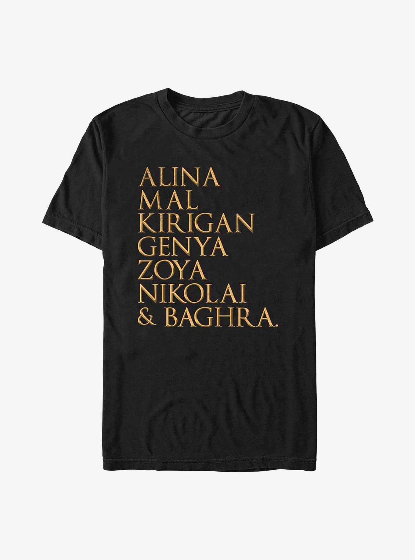 Shadow and Bone Character Name Stack T-Shirt, BLACK, hi-res