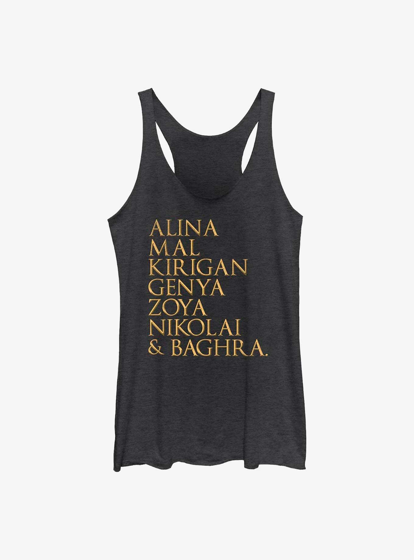 Shadow and Bone Character Name Stack Tank Top, BLK HTR, hi-res