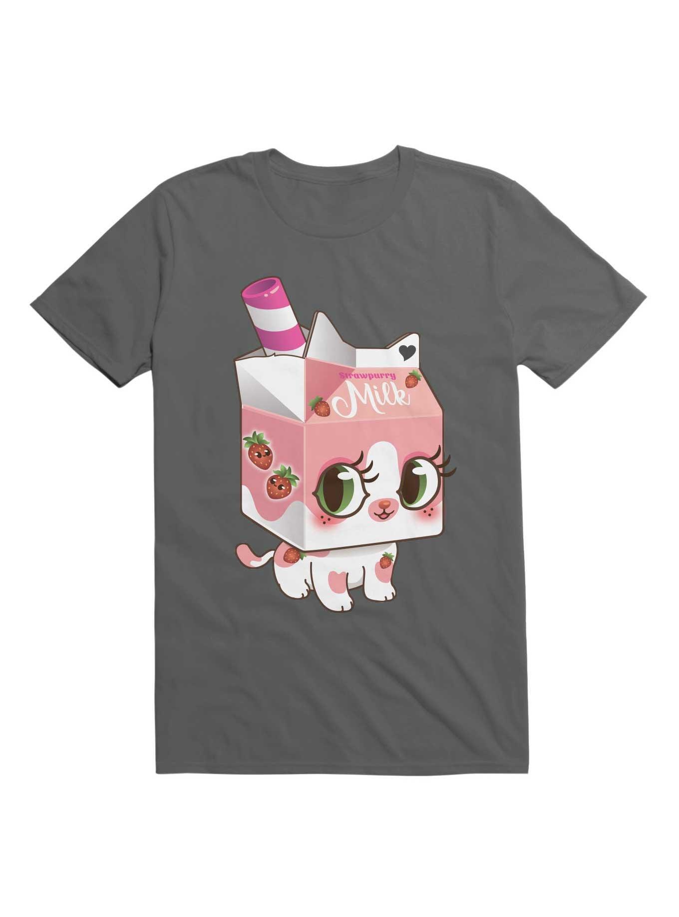 Kawaii Strawpurry Milk T-Shirt, CHARCOAL, hi-res