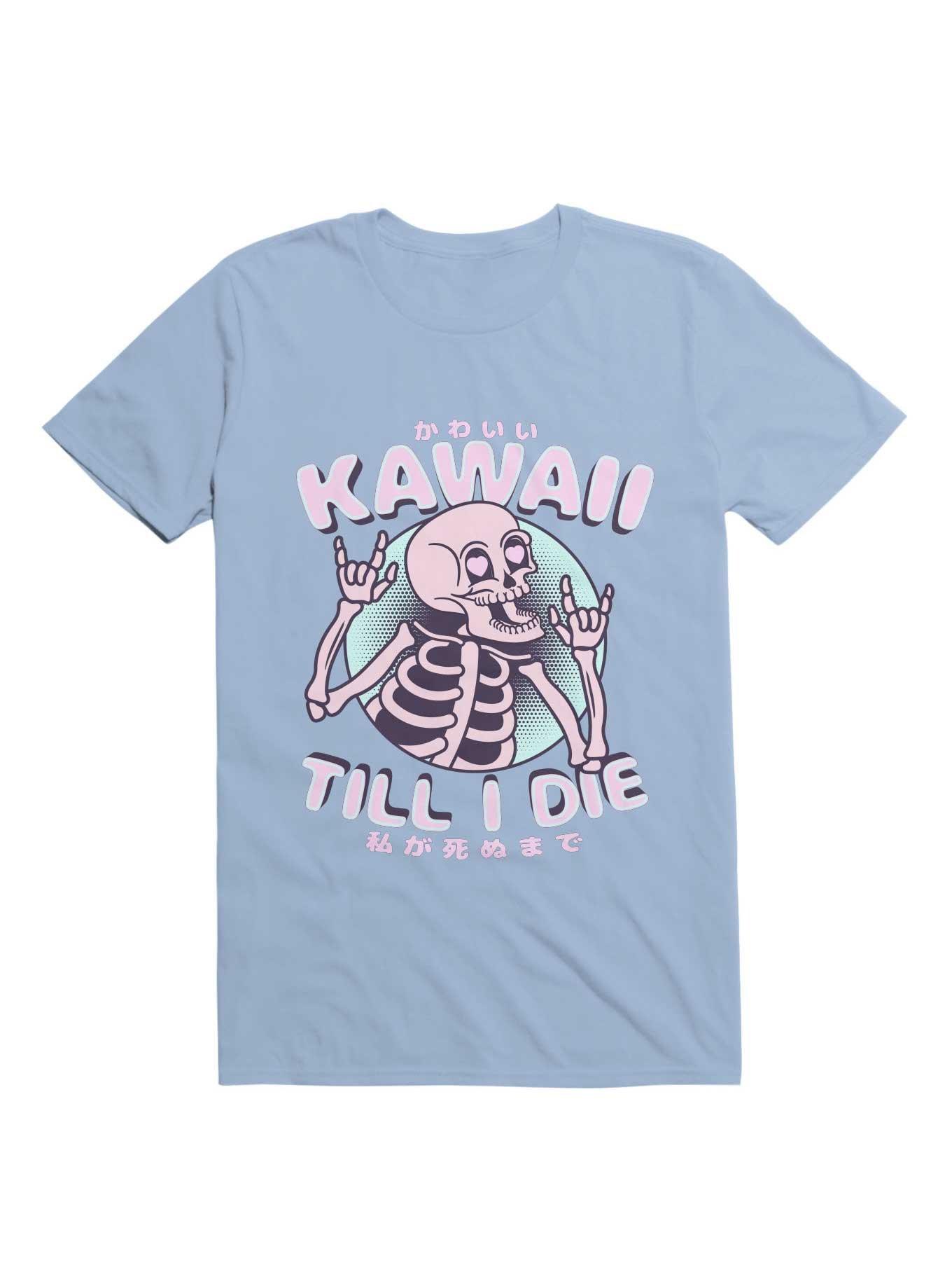 Kawaii Till I Die Cute Skeleton T-Shirt, LIGHT BLUE, hi-res