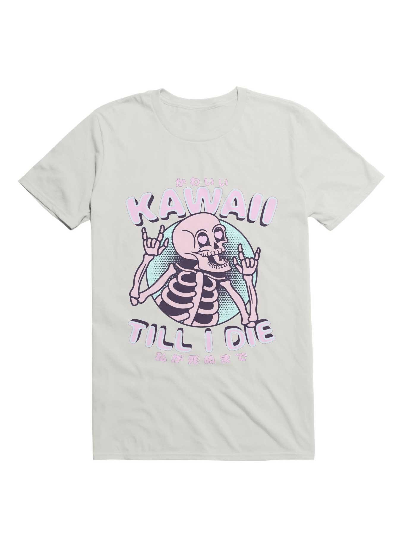 Kawaii Till I Die Cute Skeleton T-Shirt, WHITE, hi-res