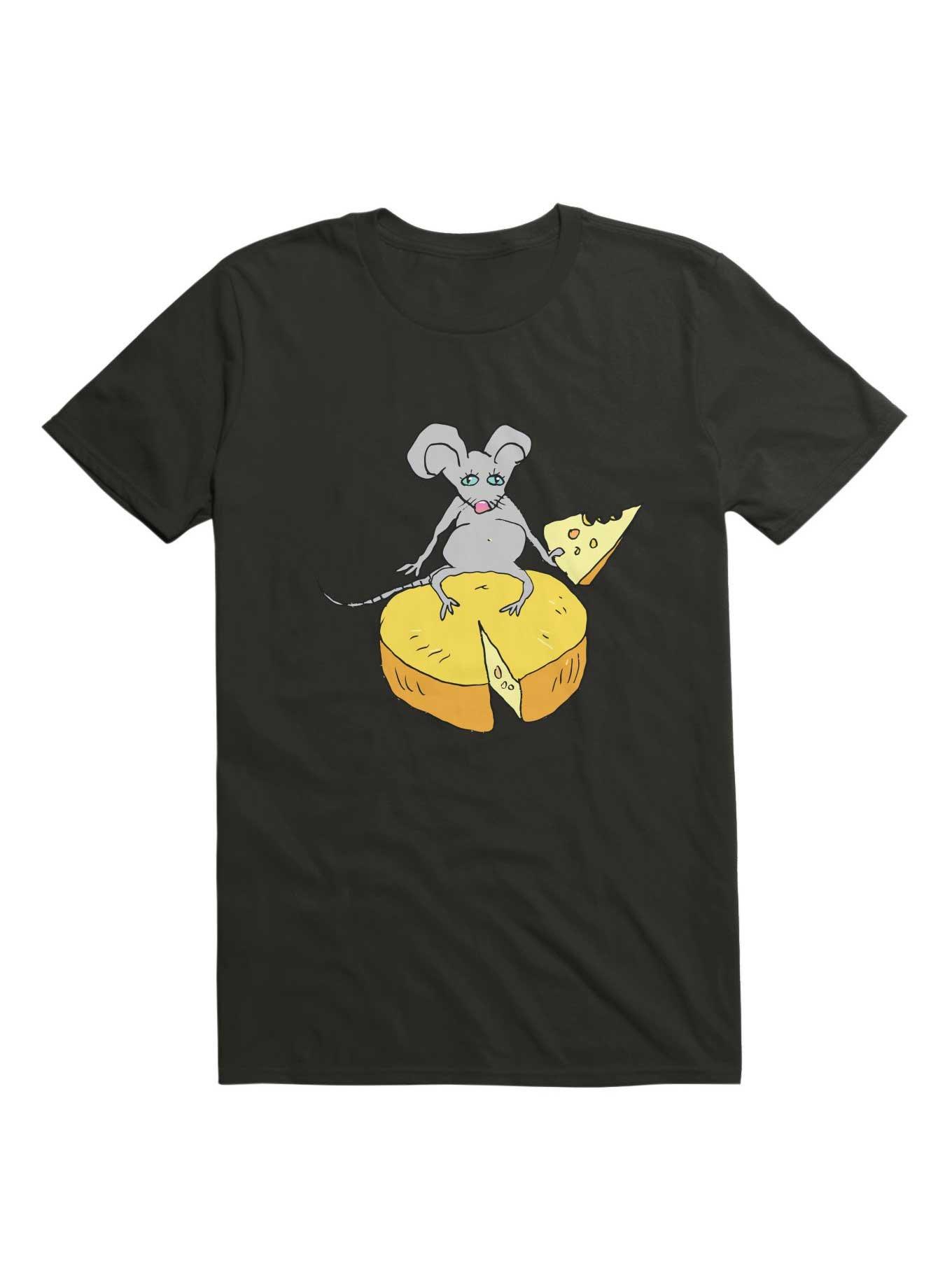 Kawaii Funny Mouse With Cheese T-Shirt, BLACK, hi-res view 1