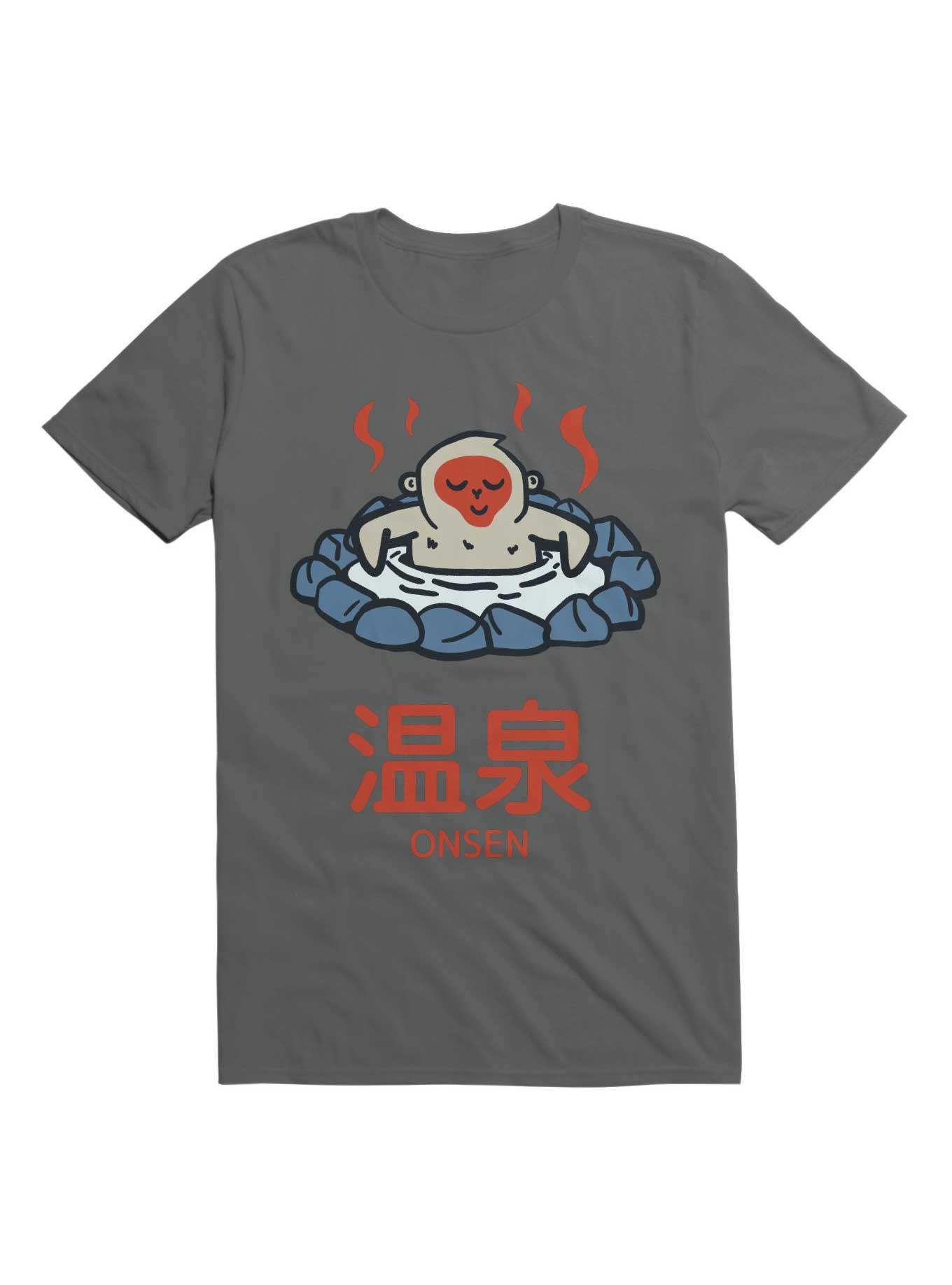 Kawaii Snow Monkey Relaxing In Onsen T-Shirt, CHARCOAL, hi-res