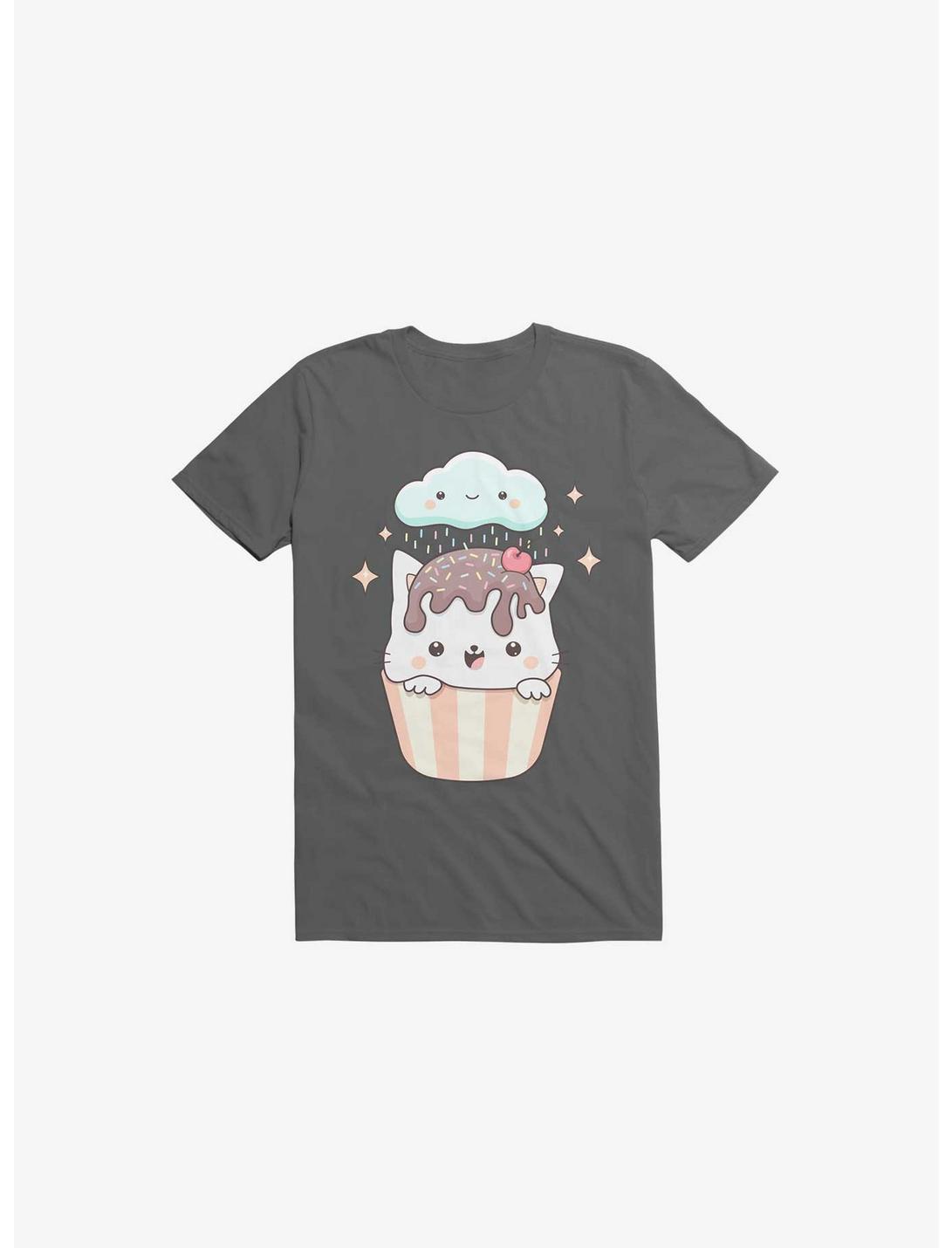 Kawaii Cupcake Cat With Sprinkles T-Shirt, CHARCOAL, hi-res