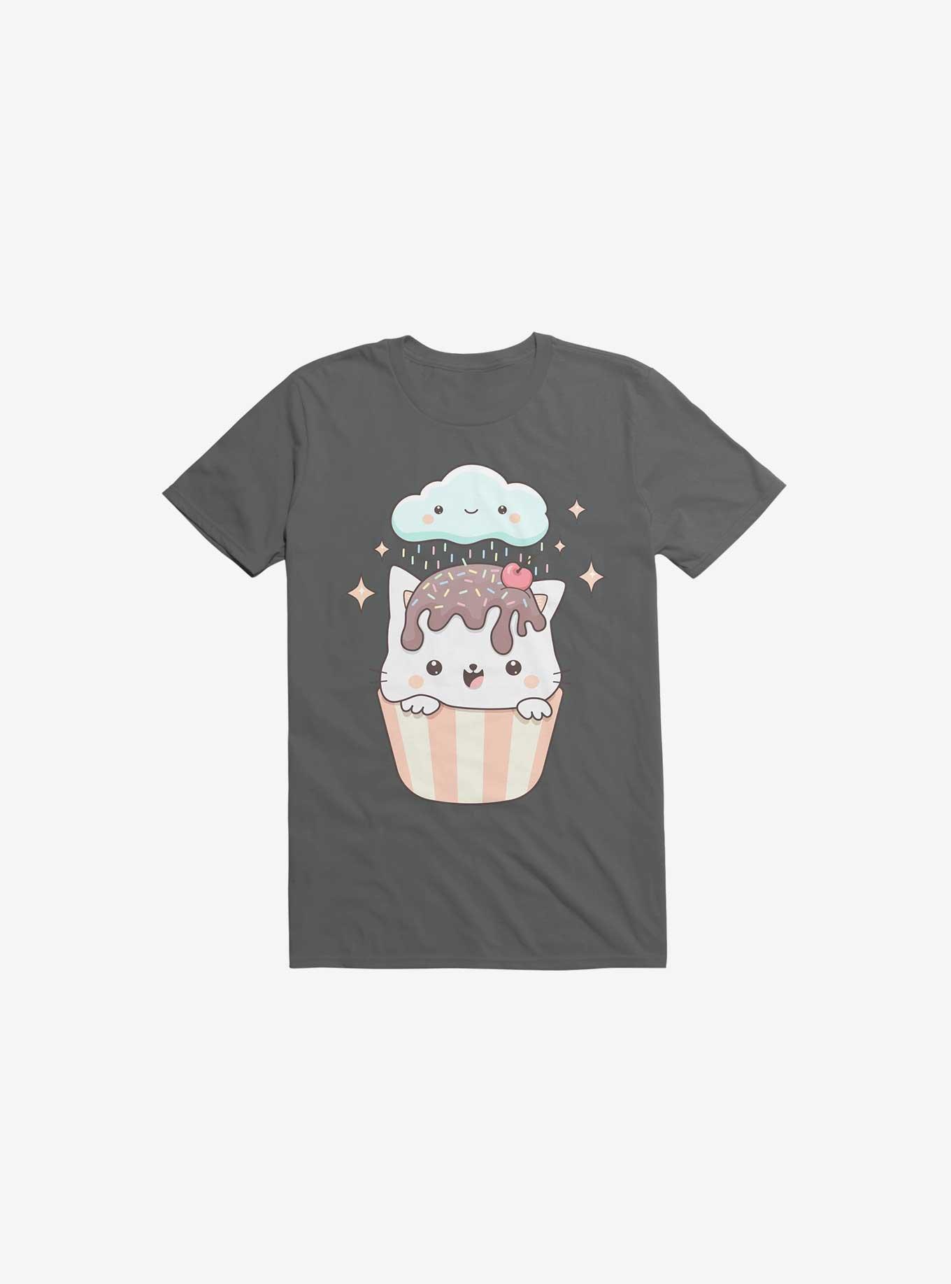 Kawaii Cupcake Cat With Sprinkles T-Shirt, CHARCOAL, hi-res