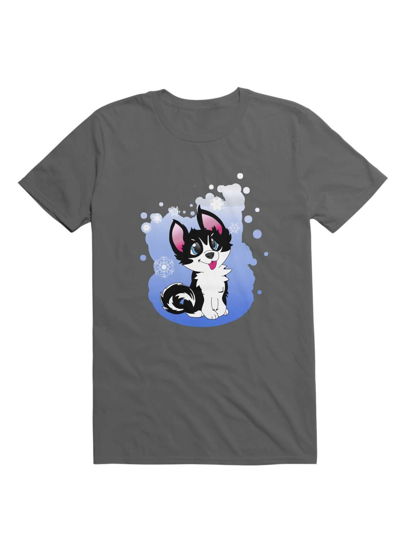 Kawaii Snow Husky T-Shirt, CHARCOAL, hi-res