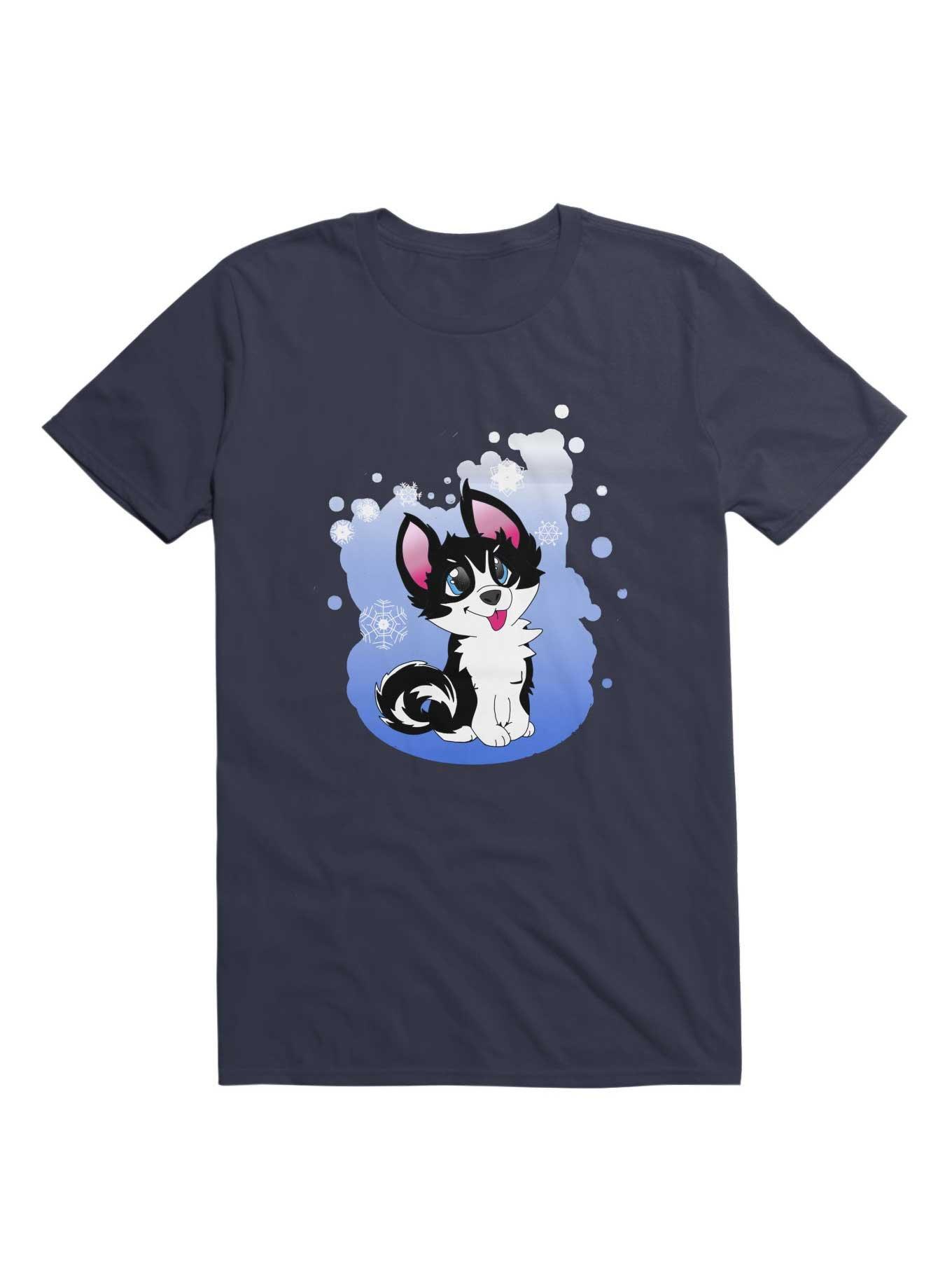 Kawaii Snow Husky T-Shirt, NAVY, hi-res