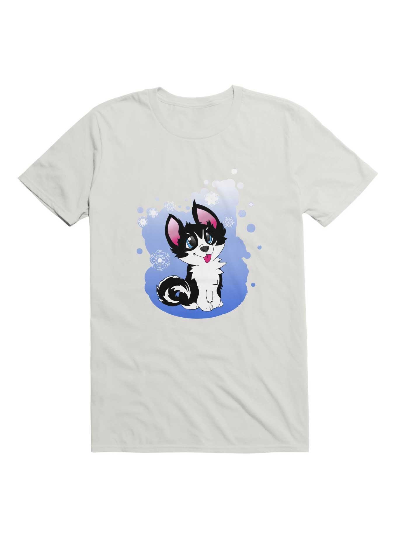 Kawaii Snow Husky T-Shirt, WHITE, hi-res