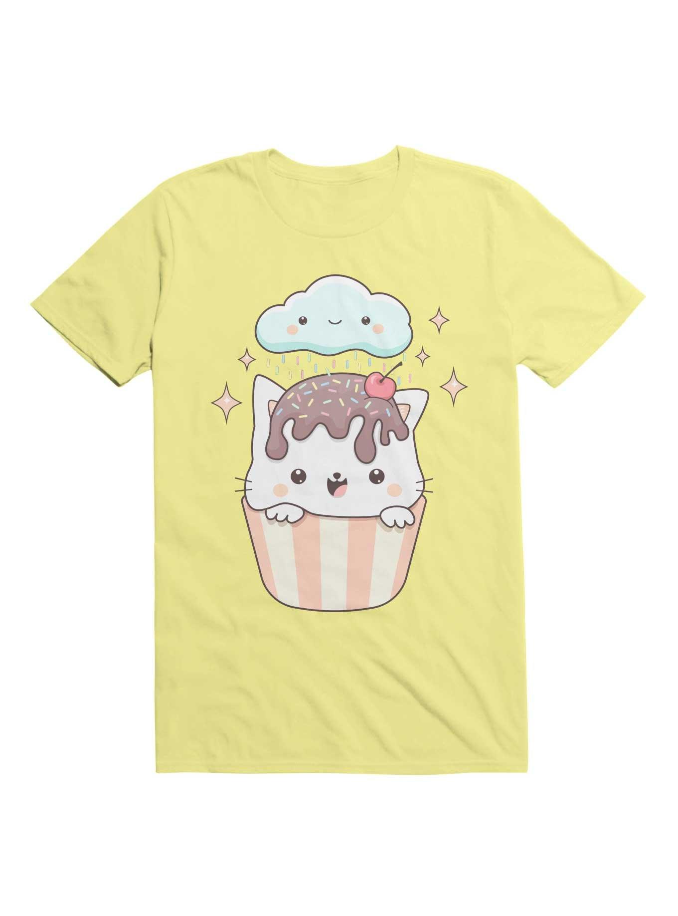 Kawaii Cupcake Cat With Sprinkles T-Shirt, YELLOW, hi-res