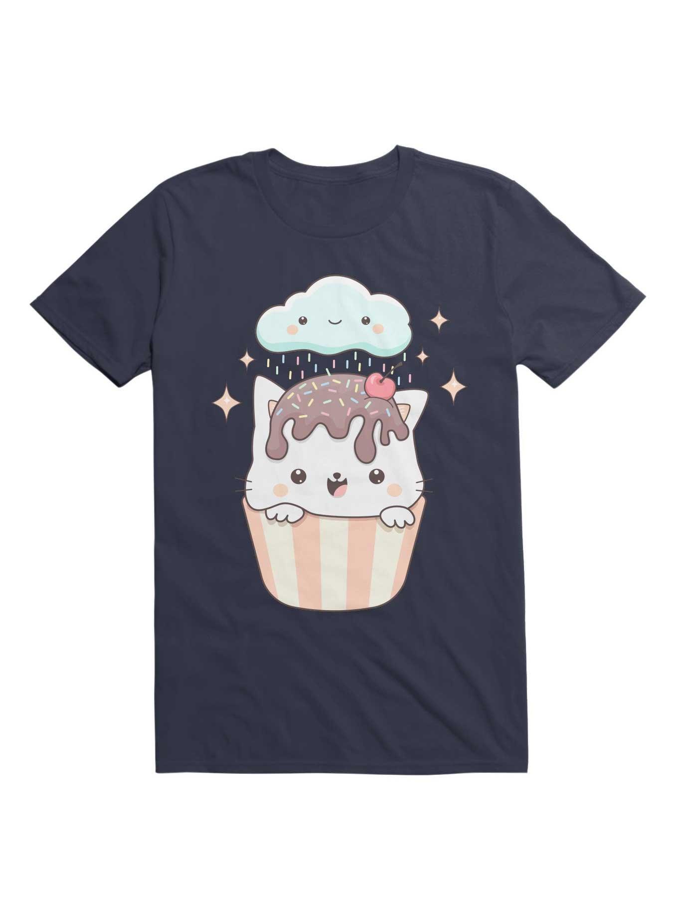 Kawaii Cupcake Cat With Sprinkles T-Shirt, NAVY, hi-res