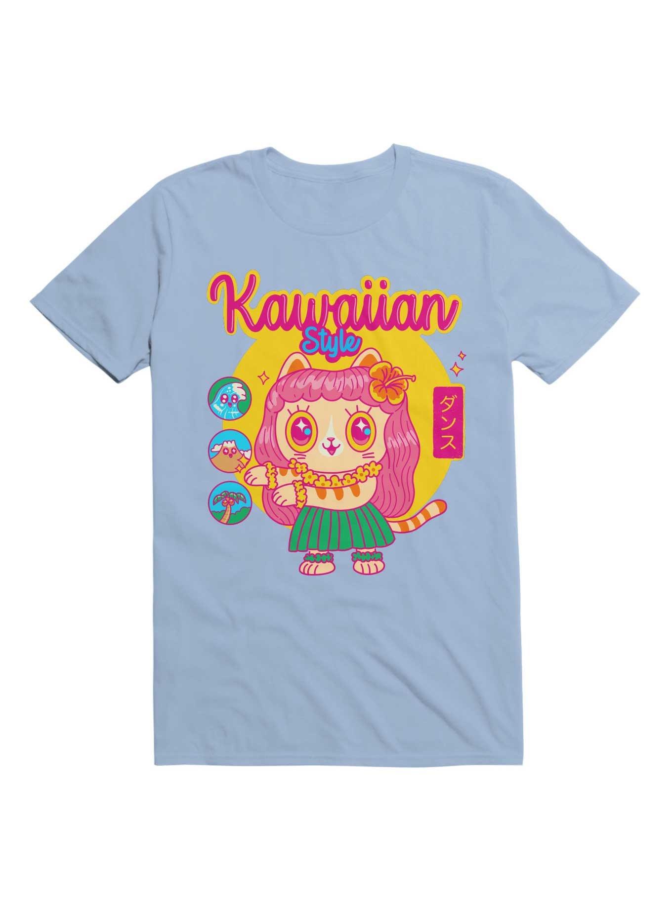 Kawaii Kawaiian Cat Style T-Shirt, LIGHT BLUE, hi-res
