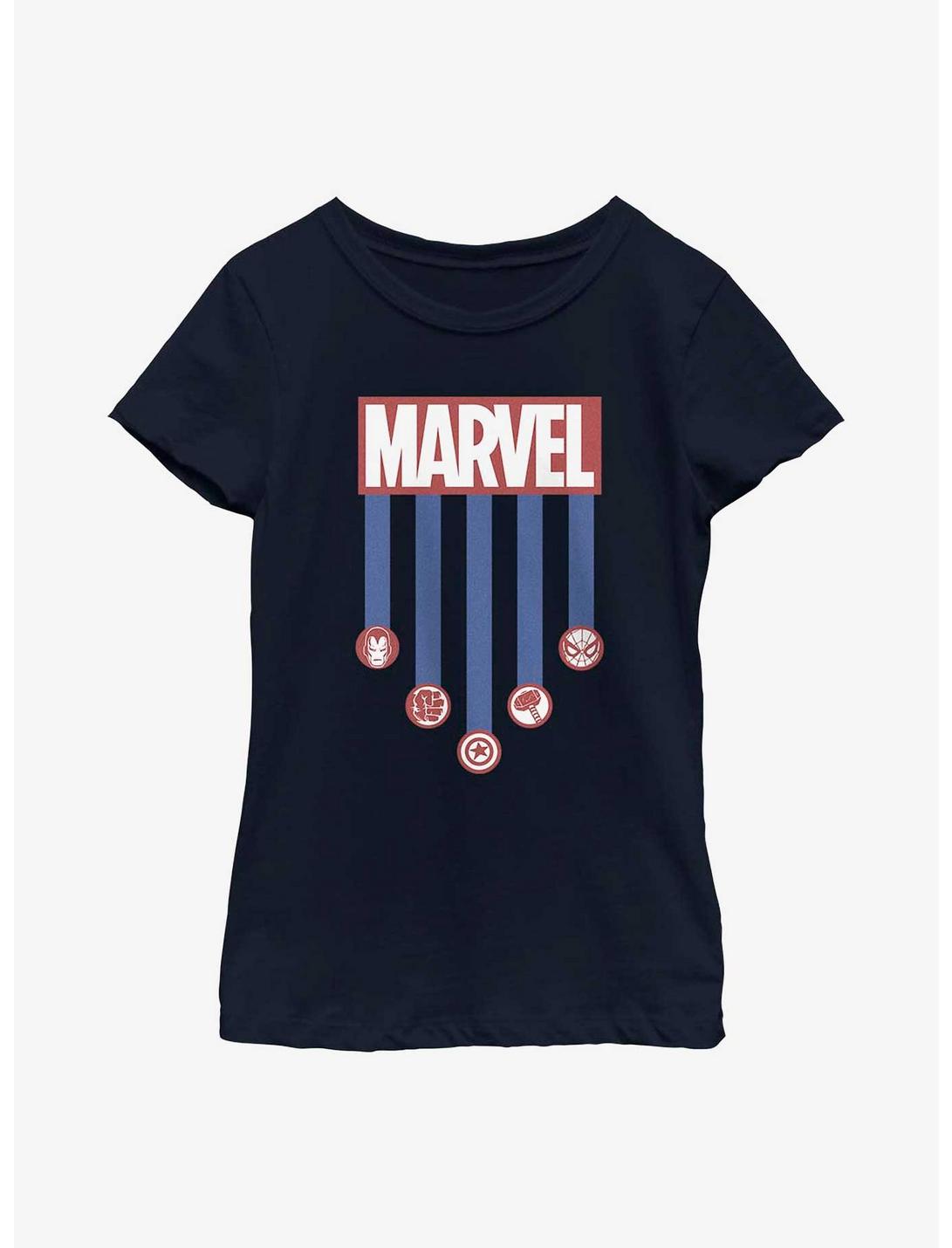 Marvel Americana Stripes Youth Girls T-Shirt, NAVY, hi-res