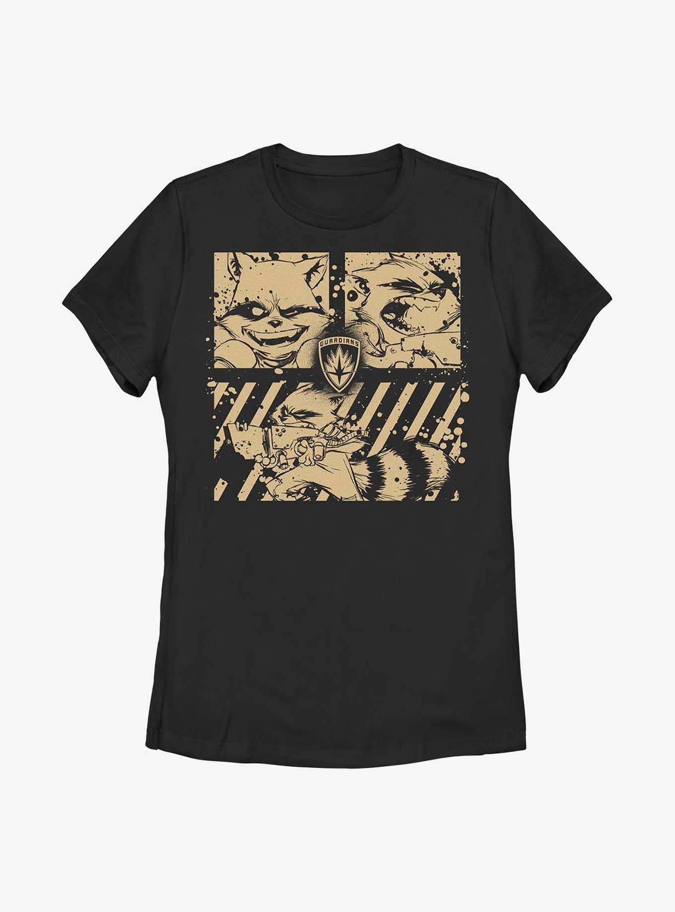 Marvel Guardians Of The Galaxy Rocket Raccoon Action Panels Womens T-Shirt, , hi-res