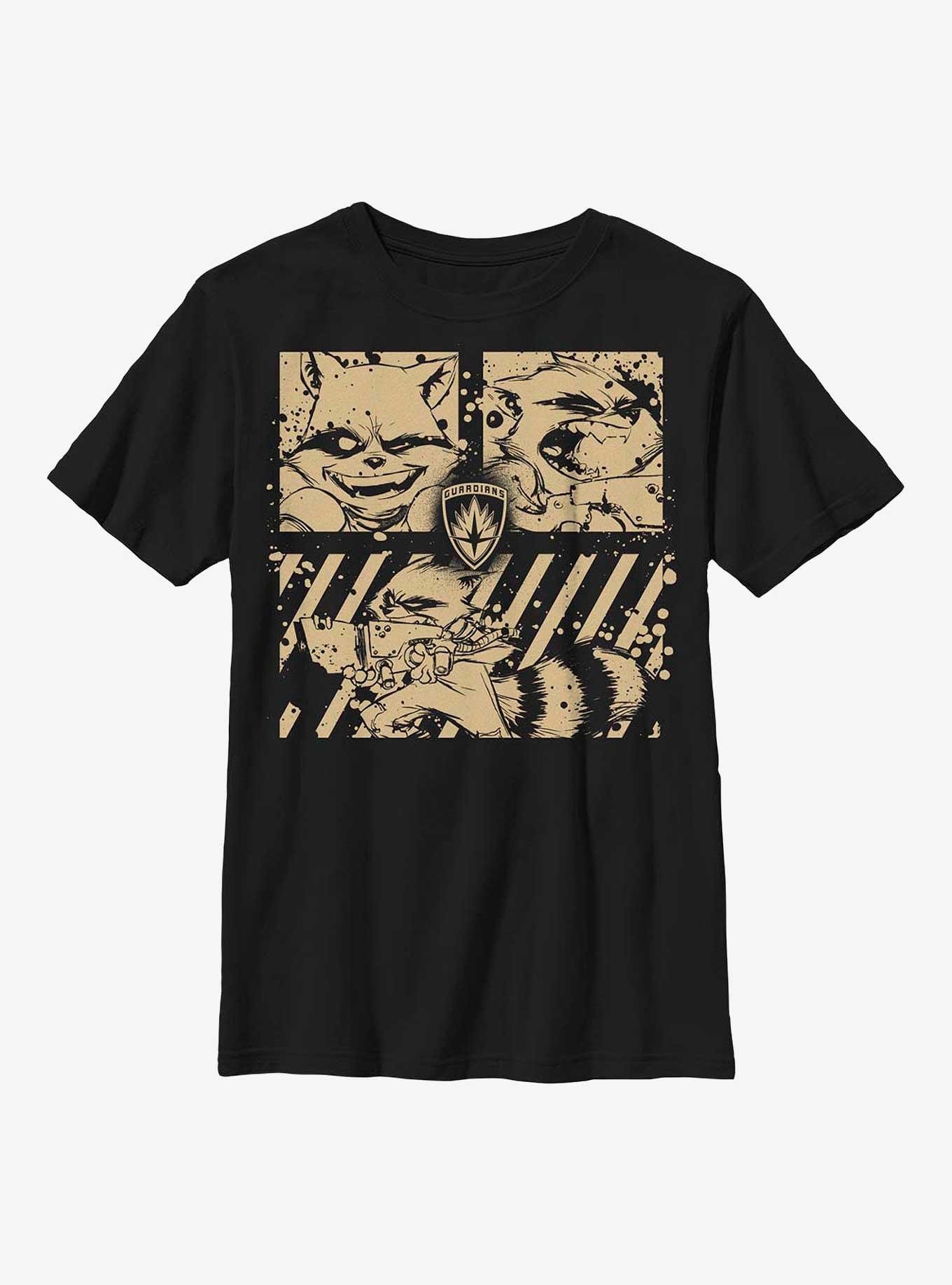 Marvel Guardians Of The Galaxy Rocket Raccoon Action Panels Youth T-Shirt, , hi-res