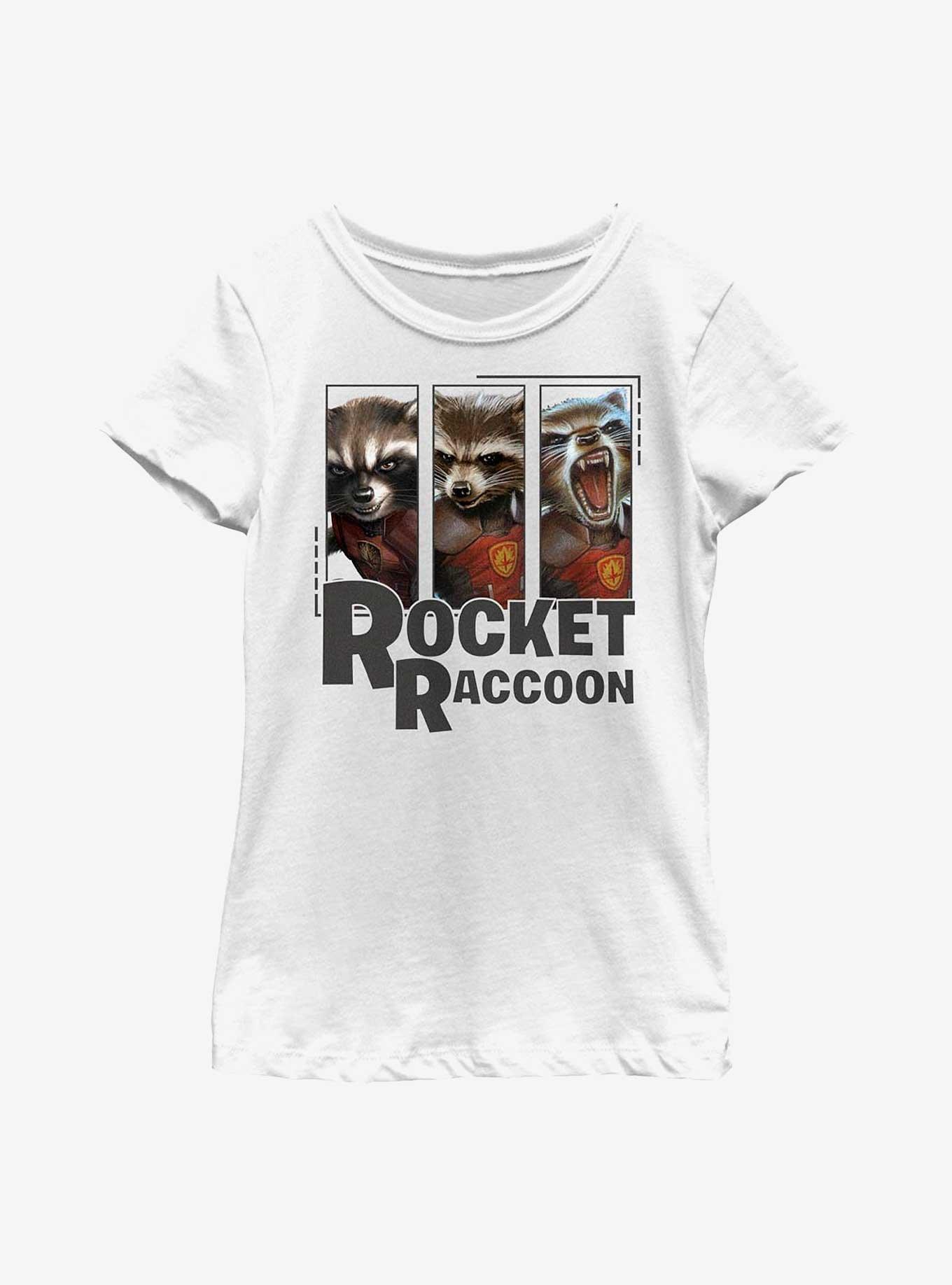Marvel Guardians Of The Galaxy Rocket Raccoon Panels Youth Girls T-Shirt, WHITE, hi-res