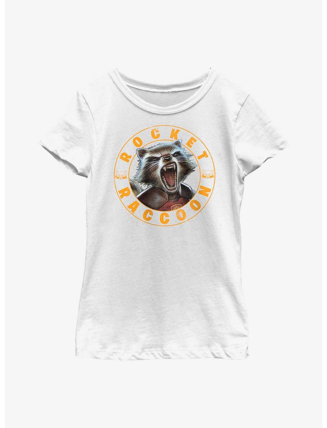 Marvel Guardians Of The Galaxy Rocket Raccoon Stamp Youth Girls T-Shirt, WHITE, hi-res