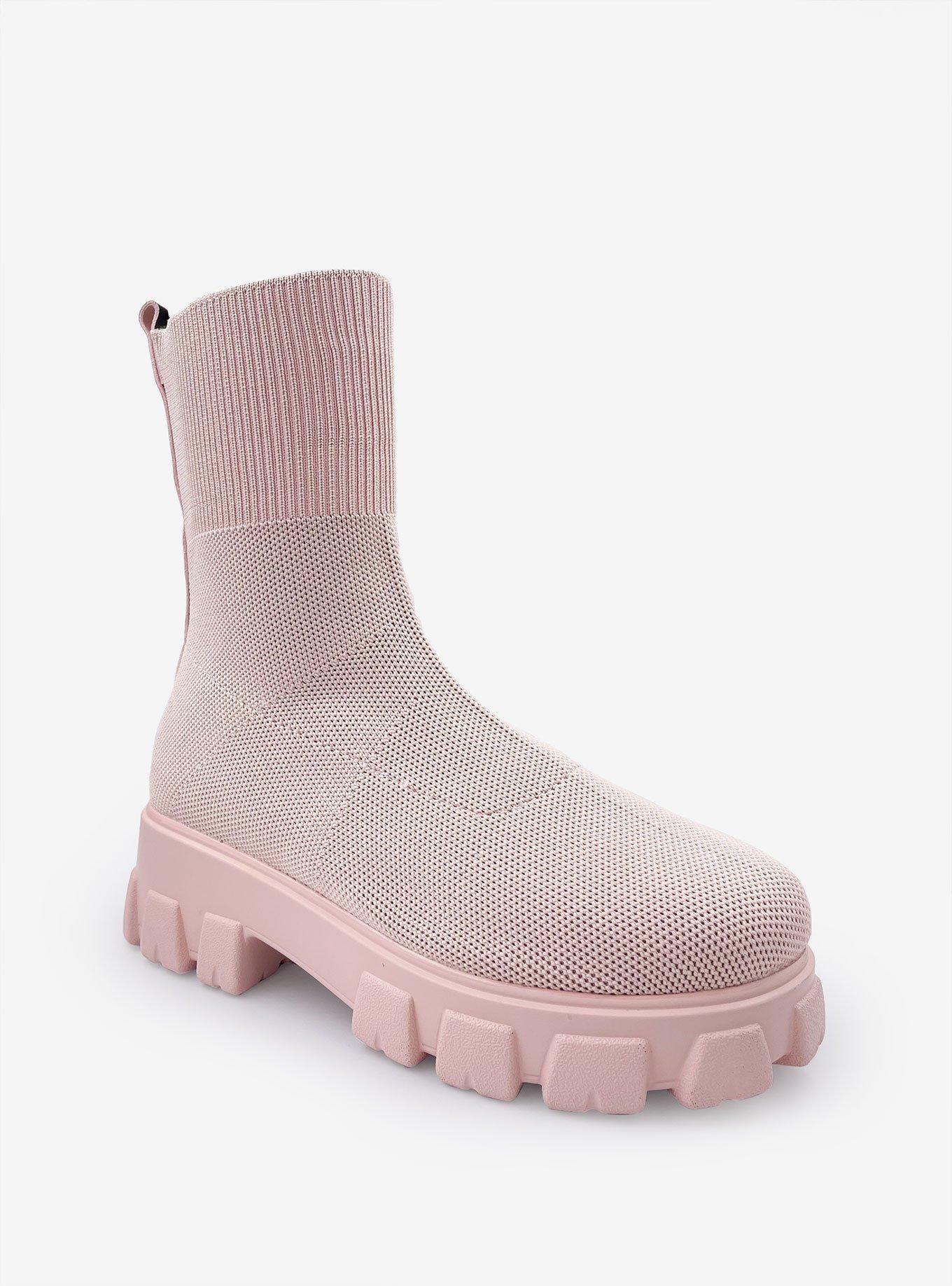 Gia Stretch Knit Platform Boot on Lug Sole Beige, , hi-res