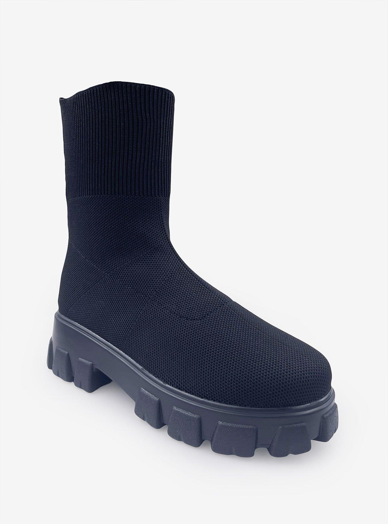 Gia Stretch Knit Platform Boot on Lug Sole Black, BLACK, hi-res
