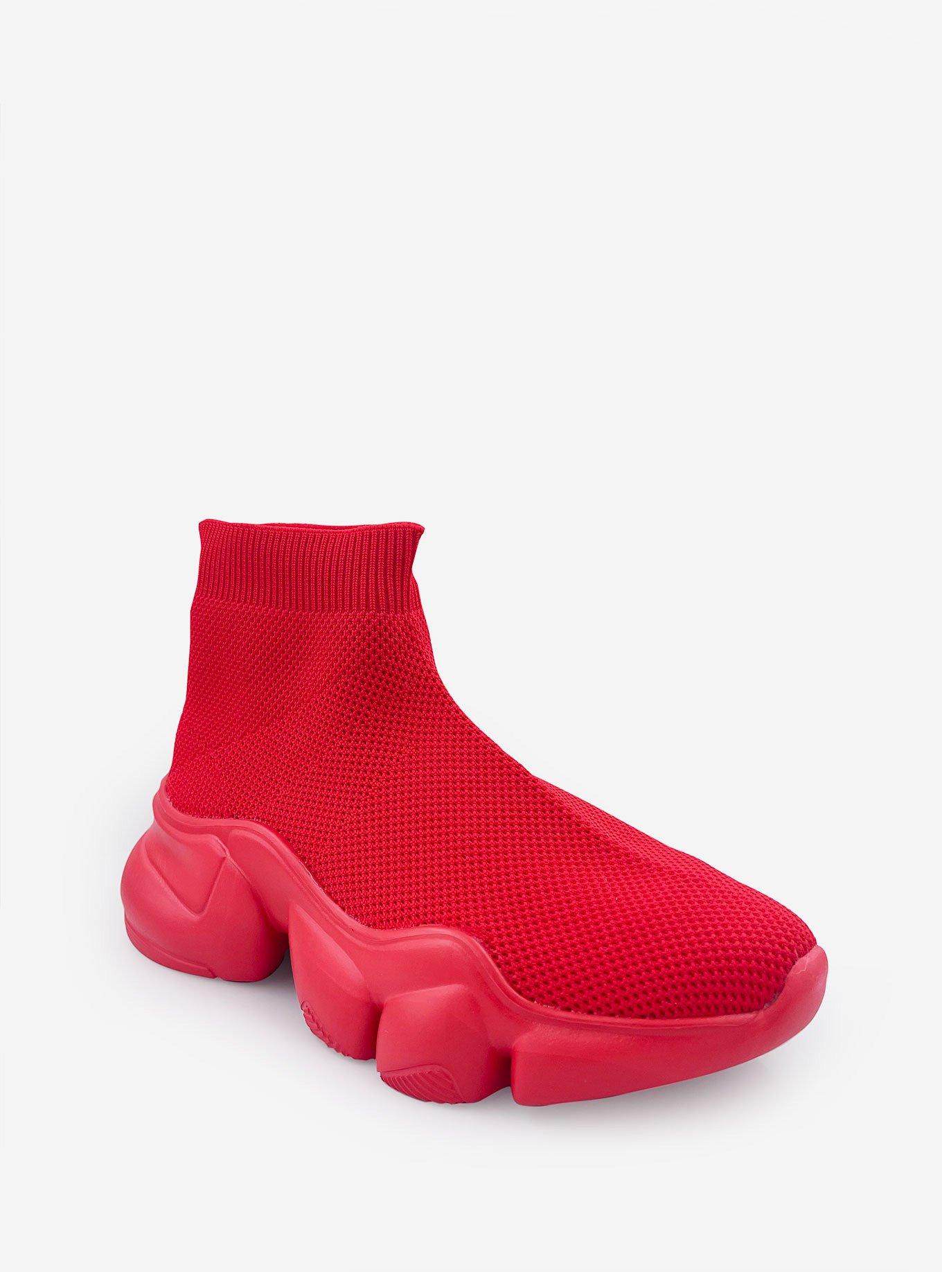 Mid Top Slip on Sock Sneaker Red, RED, hi-res