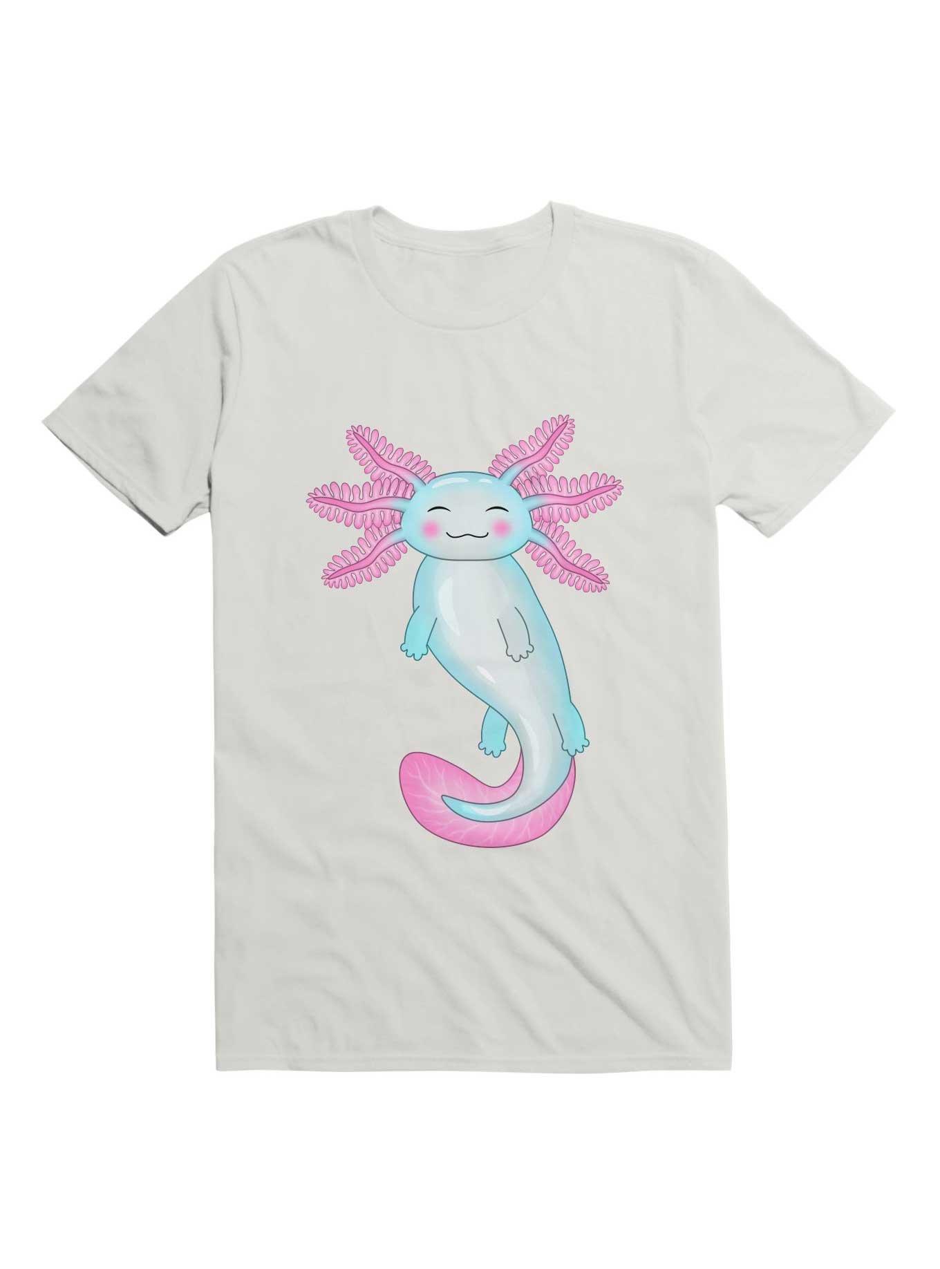 Kawaii Cyan Axolotl T-Shirt, WHITE, hi-res