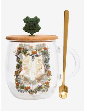 Harry Potter Floral Hogwarts Crest Glass Mug with Lid & Spoon Set , , hi-res
