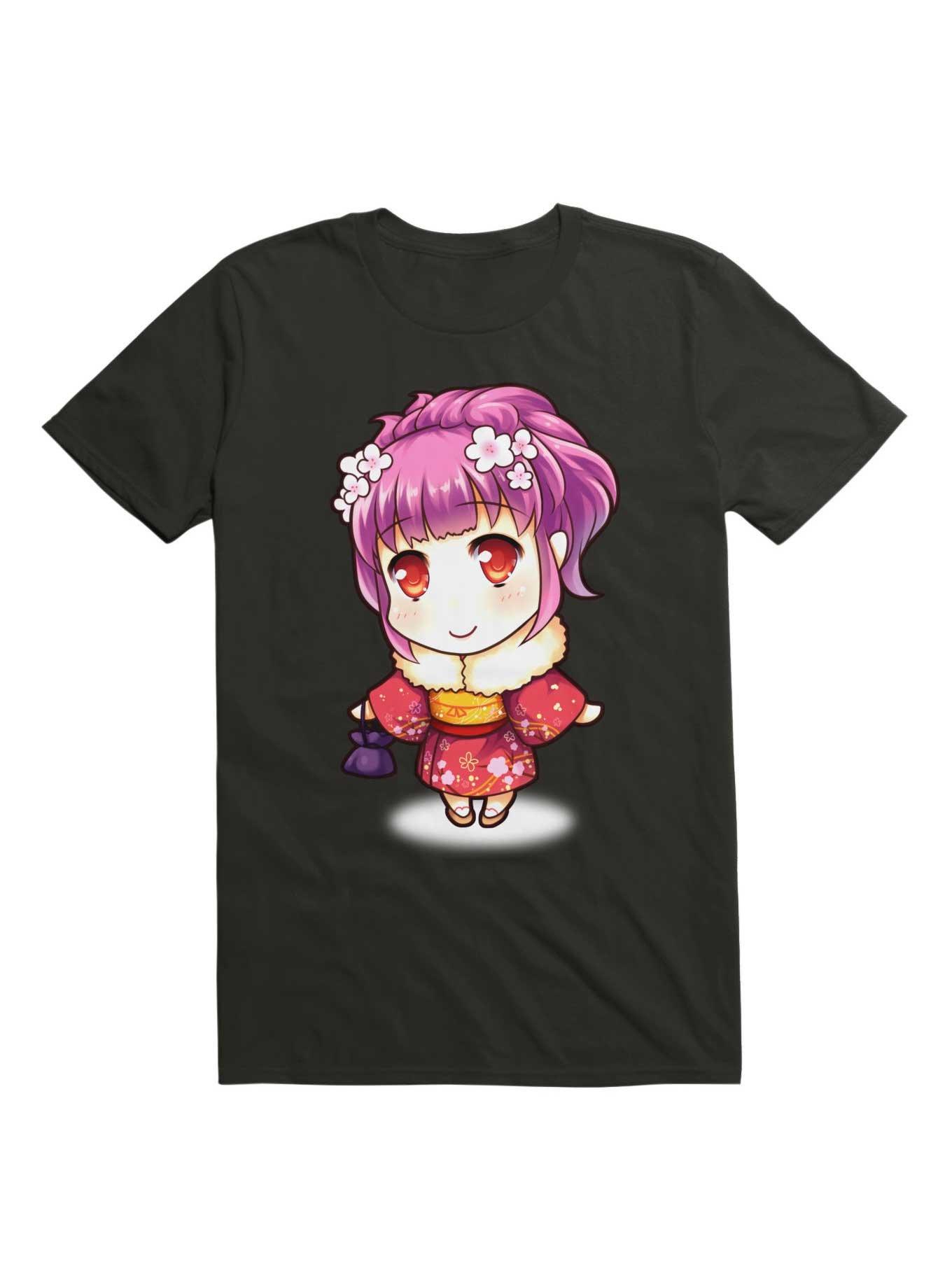 Kawaii Pink Haired Girl In Kimono T-Shirt, , hi-res