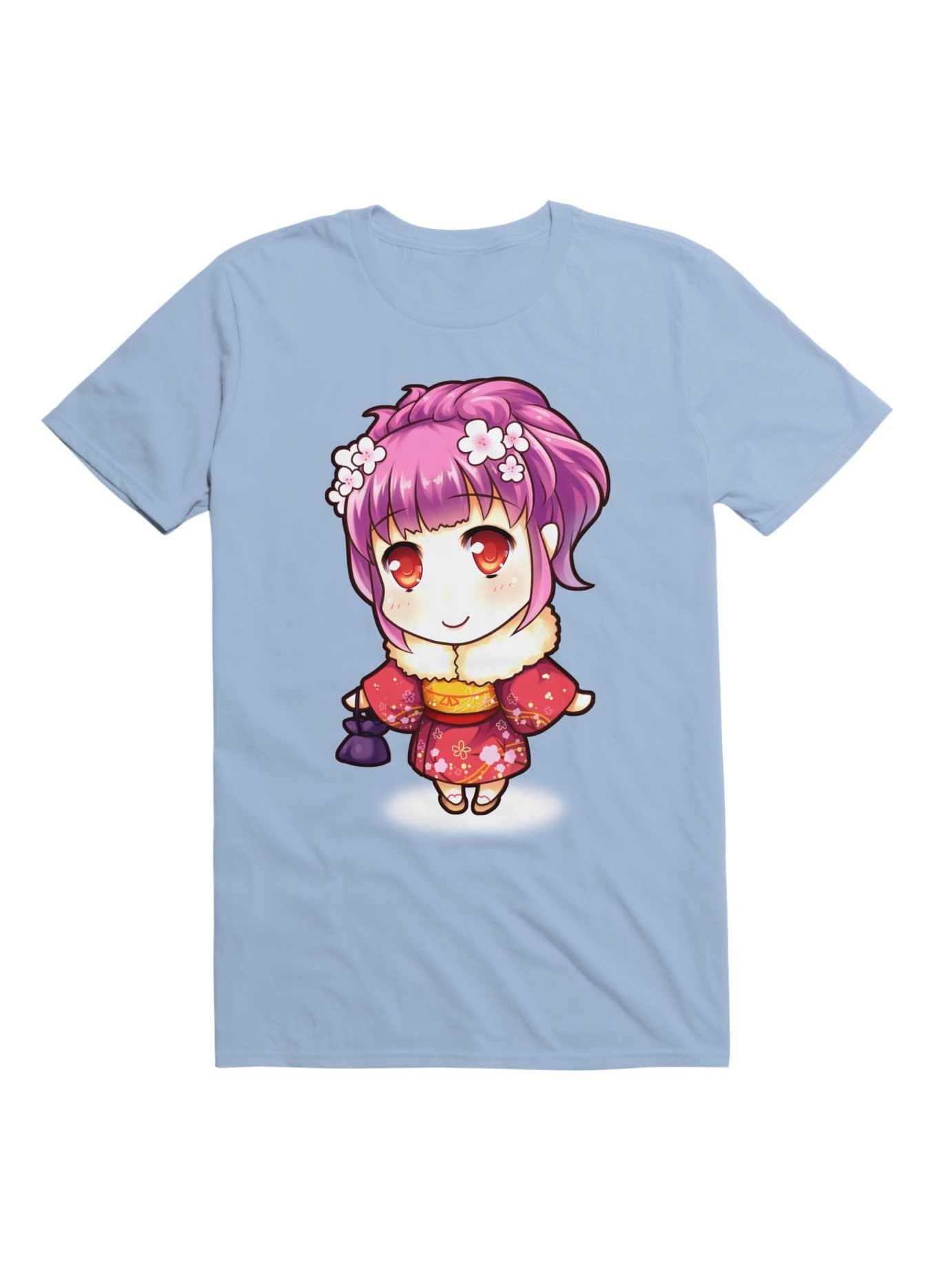 Kawaii Pink Haired Girl In Kimono T-Shirt, , hi-res