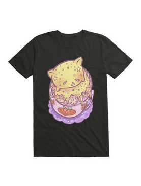 Kawaii Custard Cat On Top Of Strawberry Milk T-Shirt, , hi-res