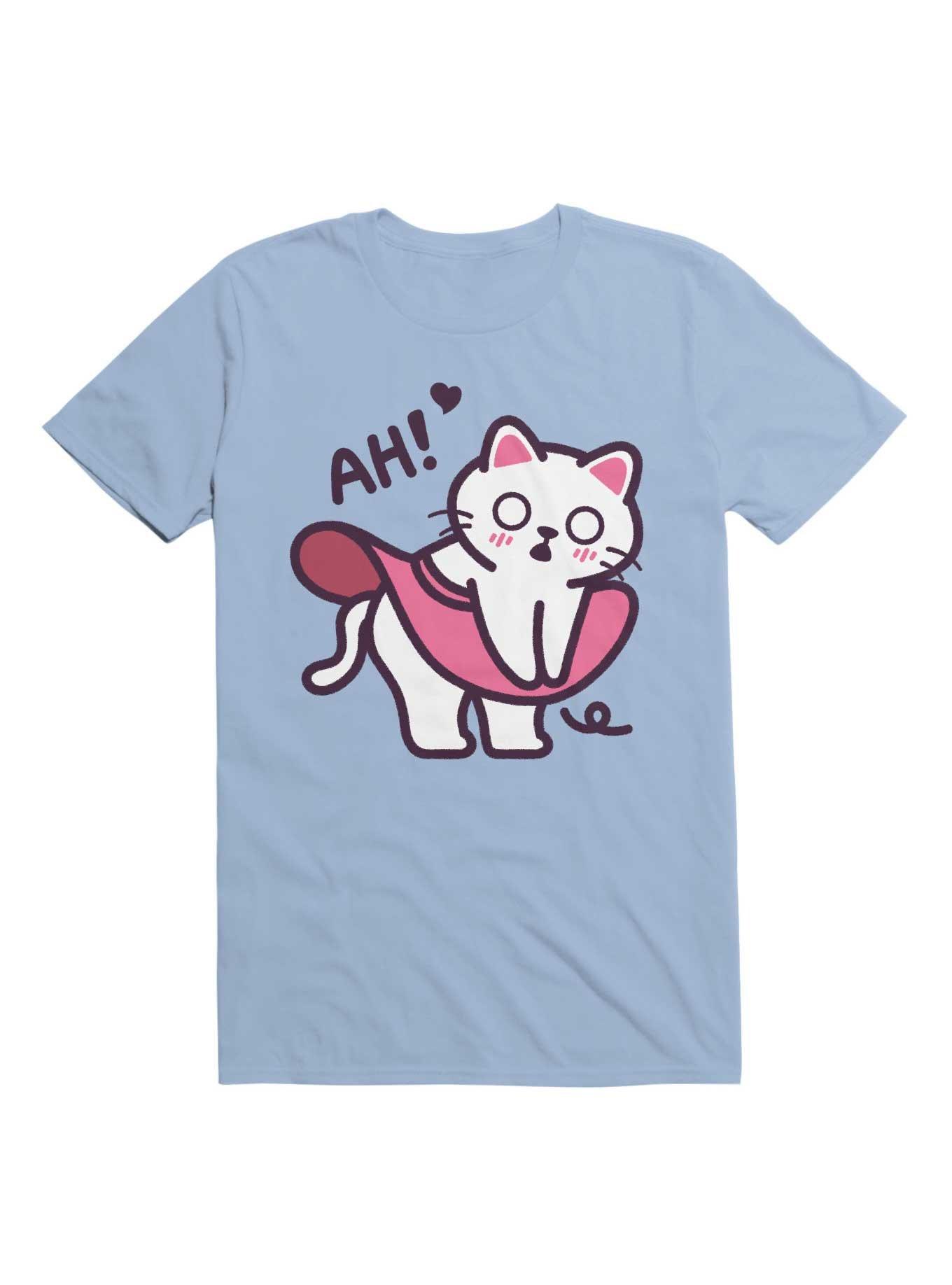 Kawaii Ah! Cat Skirt Blows Up T-Shirt, LIGHT BLUE, hi-res