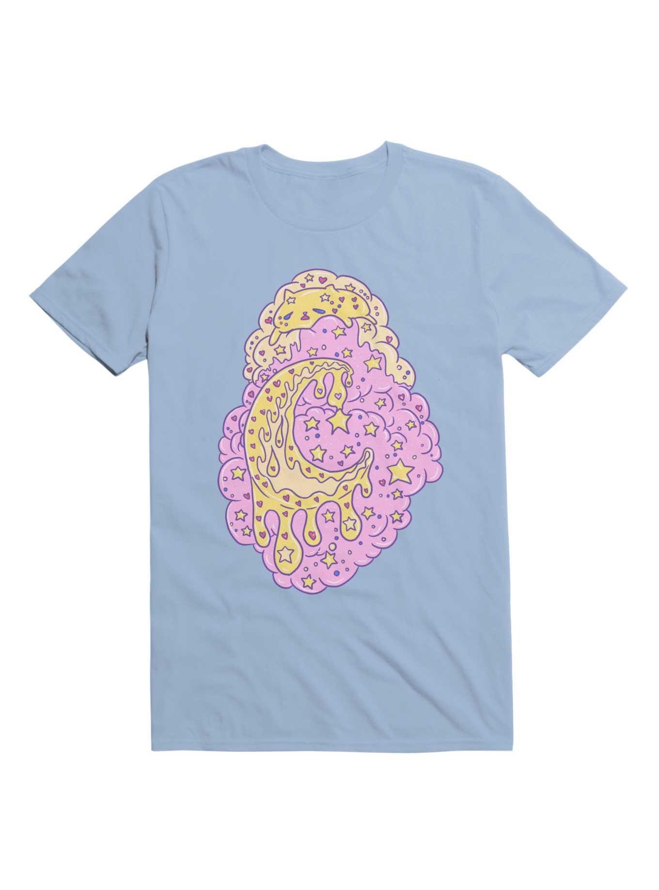 Kawaii Custard Cat Melting On A Cloud T-Shirt, LIGHT BLUE, hi-res