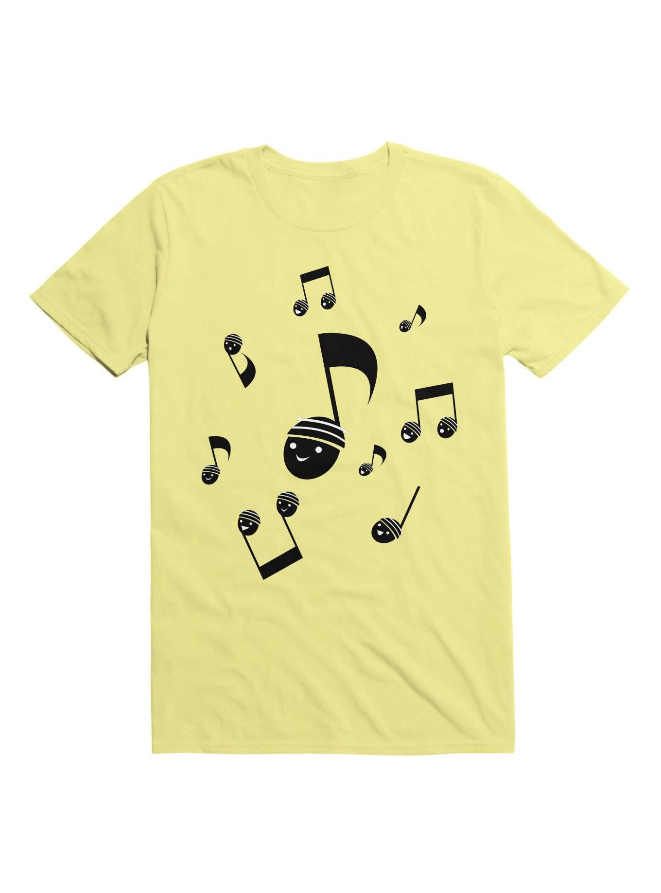 Kawaii Music Notes With Faces T-Shirt, CORN SILK, hi-res
