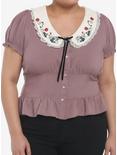 Her Universe Disney Snow White And The Seven Dwarfs Peasant Woven Top Plus Size, BROWN, hi-res
