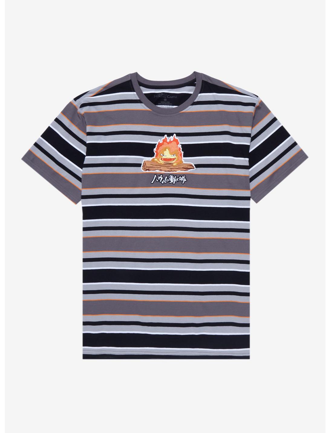 Studio Ghibli Howl's Moving Castle Calcifer Embroidered Striped T-Shirt - BoxLunch Exclusive, MULTI STRIPE, hi-res
