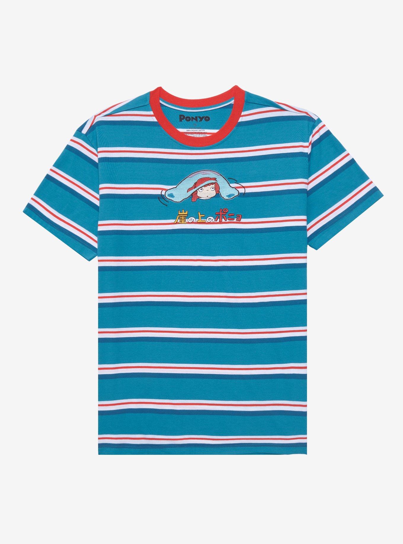 Studio Ghibli Ponyo Portrait Embroidered Striped T-Shirt - BoxLunch Exclusive, MULTI STRIPE, hi-res