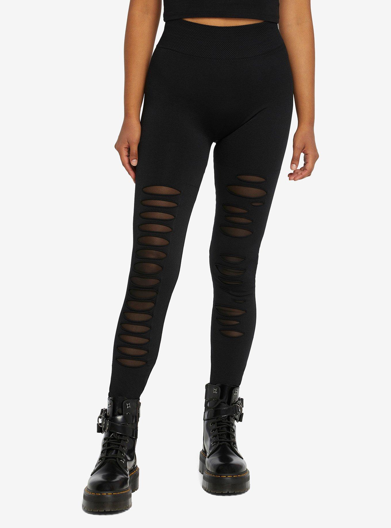 Ripped Cutout Mesh Tights- Black