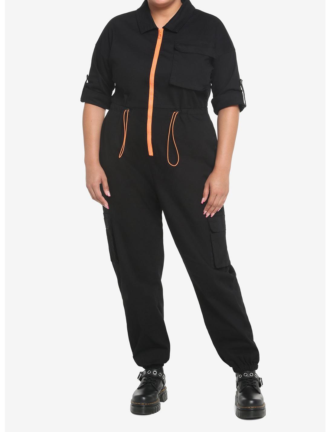 Black & Orange Jogger Jumpsuit Plus Size, BLACK, hi-res