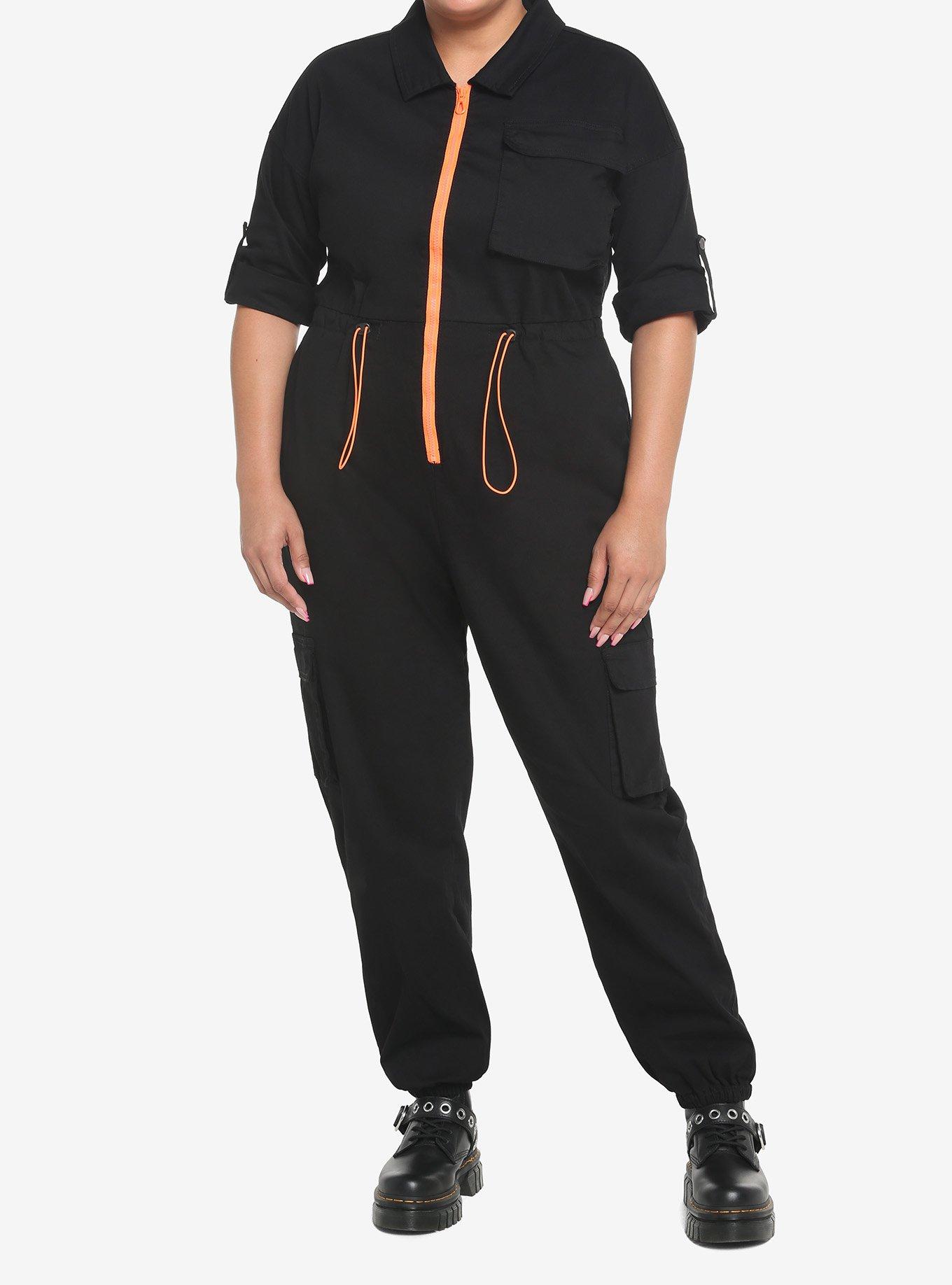 Black & Orange Jogger Jumpsuit Plus Size, BLACK, hi-res