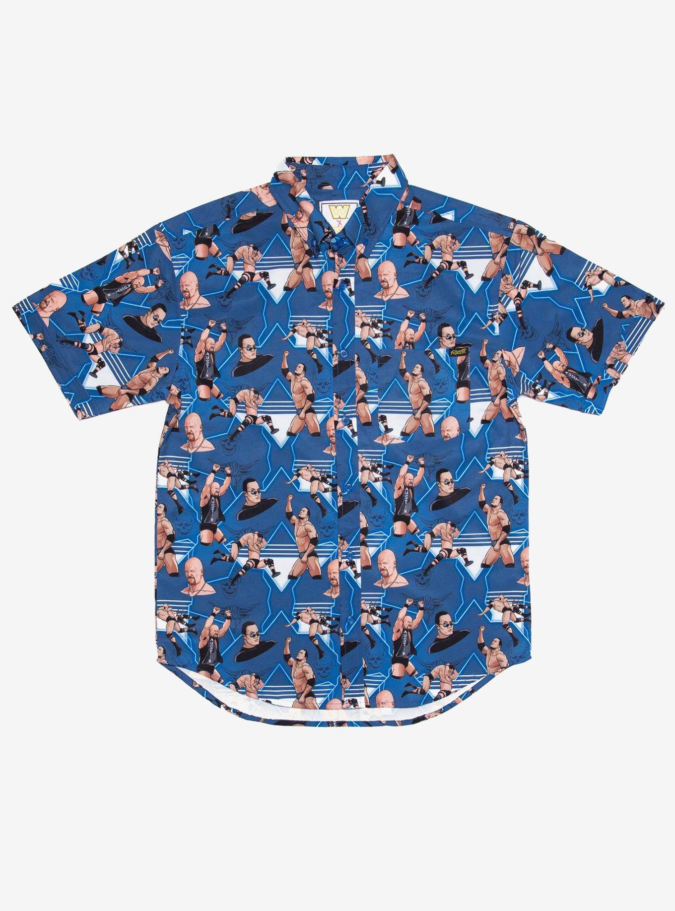 RSVLTS WWE Stone Cold Austin Vs Rock KUNUFLEX Short Sleeve Shirt, BLUE, hi-res